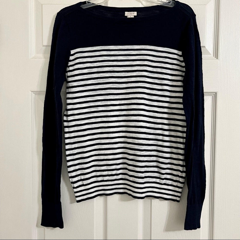 J. Crew Factory Striped Sheer Sweater, Navy and White color, Size Medium